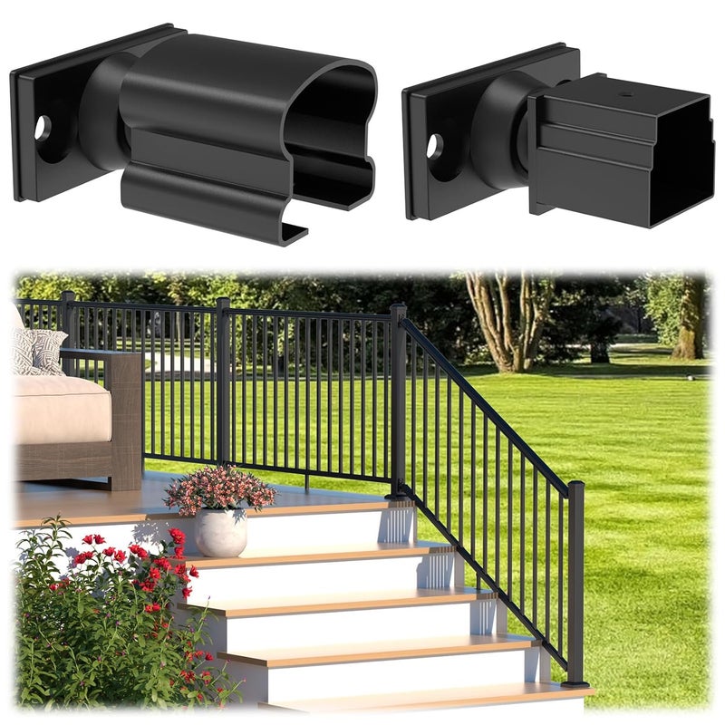 Egadis 2 Pack Aluminum Adjustable Railing Bracket, Deck Railing Bracket Connector, Black Textured AAMA 2604 Powder-Coat Finish Rail System for Outdoor Decks, Porches & Balconies - Image 1